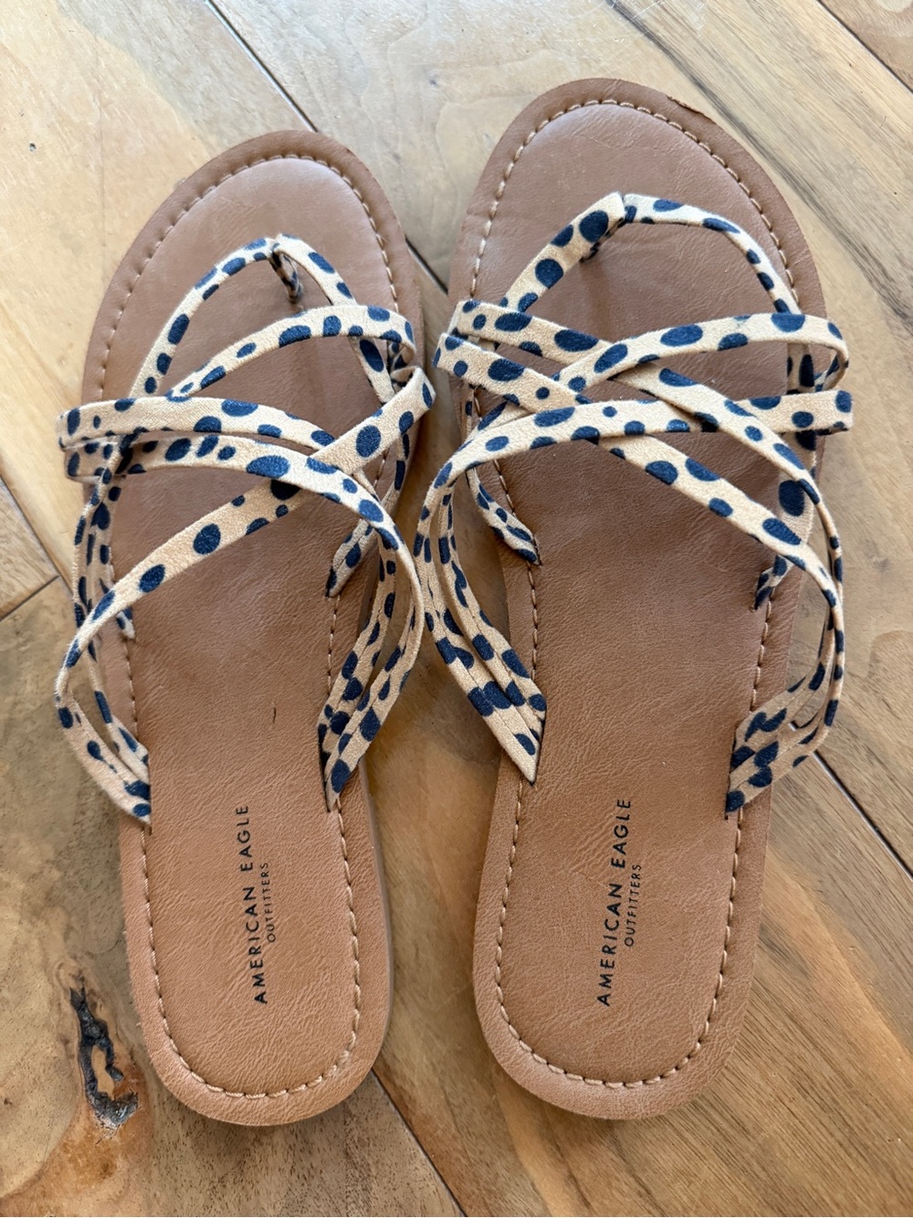 American Eagle Outfitters Tan Sandals with black Polka-Dot Straps